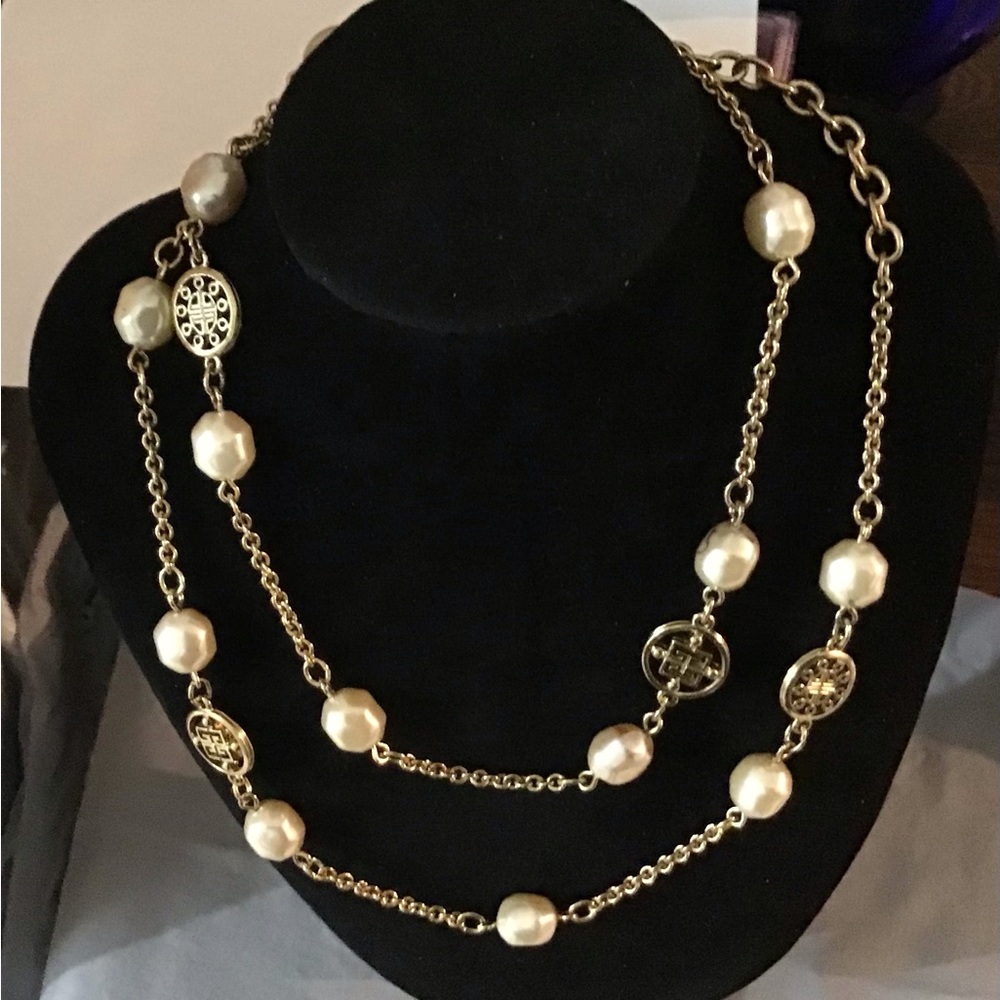 Givenchy Vintage Long FauxPearls And Chain LOGO Necklace 1970 Very Rare